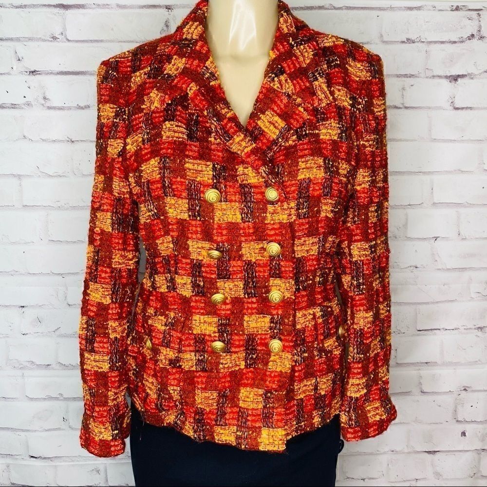 Escada Tweed Boucle Double Breasted Blazer Size 38